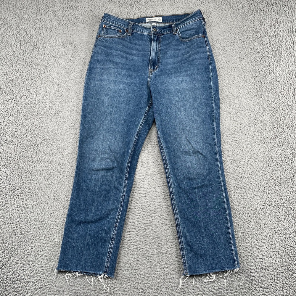 Abercrombie & Fitch Jeans Womens 31 Blue Ultra High Rise Ankle Straight Raw Hem